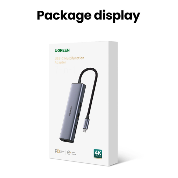 Ugreen - Ugreen HUB 100W USB-C Till HDMI, RJ45, USB-C, SD/TF Kortläsare, USB-A 3.0