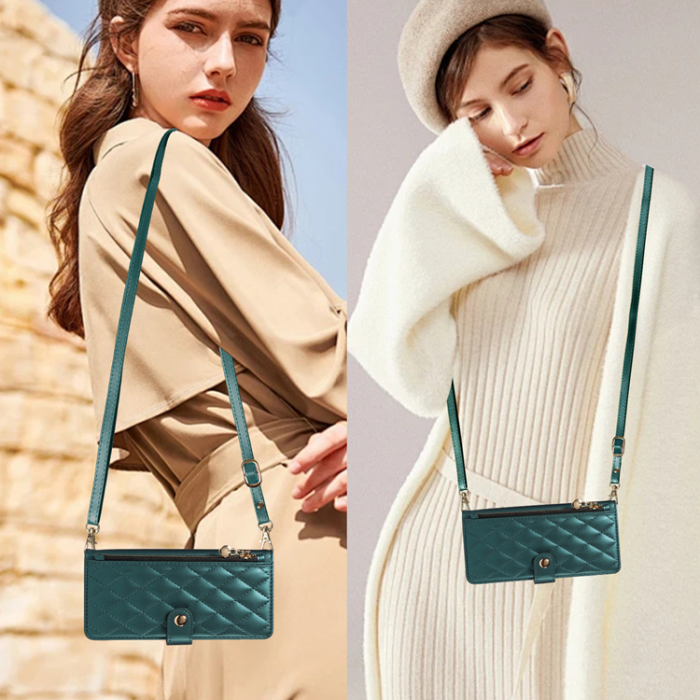 A-One Brand - iPhone 17 Plånboksfodral Rhombus Läder - Svartgrön