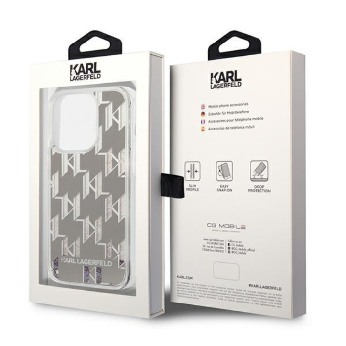 KARL LAGERFELD - Karl Lagerfeld iPhone 14 Pro Max Skal Liquid Glitter Monogram - Silver