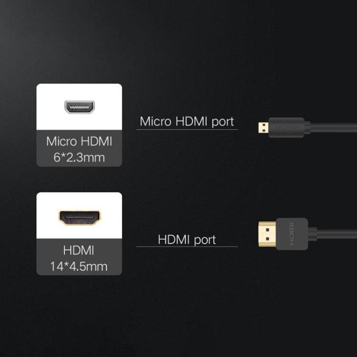 Ugreen - Ugreen HDMI 2.0 Till Micro HDMI Kabel 1 m - Svart