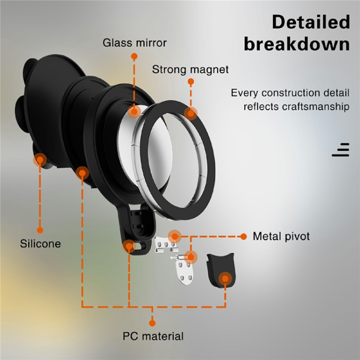 A-One Brand - Spegelstativ För Mobil MagSafe med Silikon Sugkopp Fäste Inbyggd Spegel