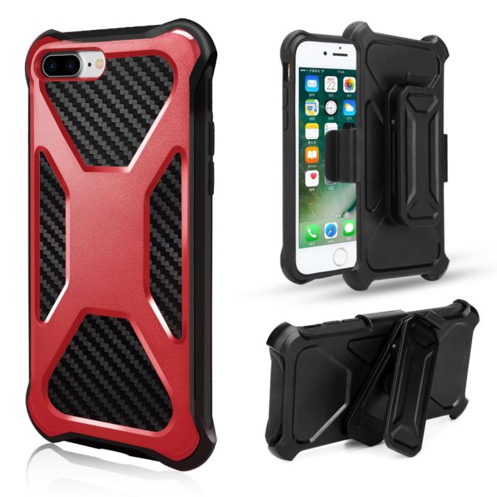 OEM - 2-in-1 iPhone 8 Plus / 7 Plus mobilskal med bältesfodral - Röd