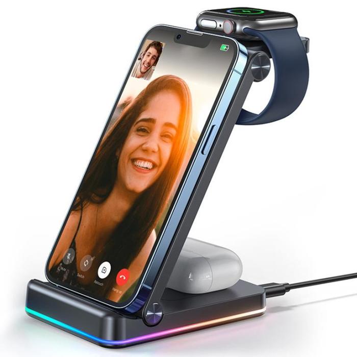 Joyroom - Joyroom 3in1 Laddningsställ för Telefon, Smartwatch, TWS hörlurar - Svart