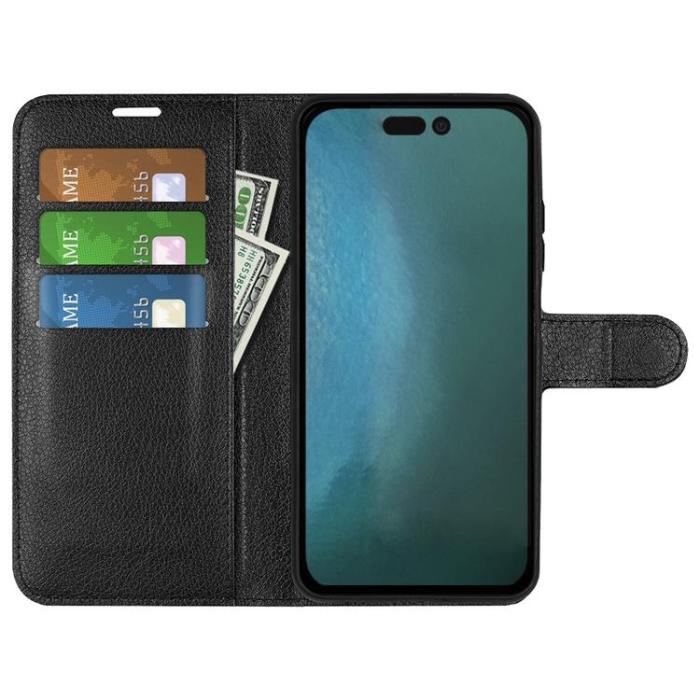 OEM - Litchi Flip iPhone 14 Pro Max Plånboksfodral - Svart