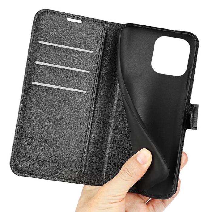 OEM - Litchi Flip iPhone 14 Pro Max Plånboksfodral - Svart