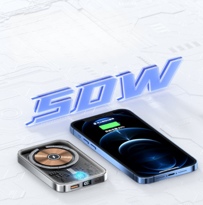 A-One Brand - Magsafe Ultra-Thin Magnetic Trådlös Powerbank 10000 mAh - Clear