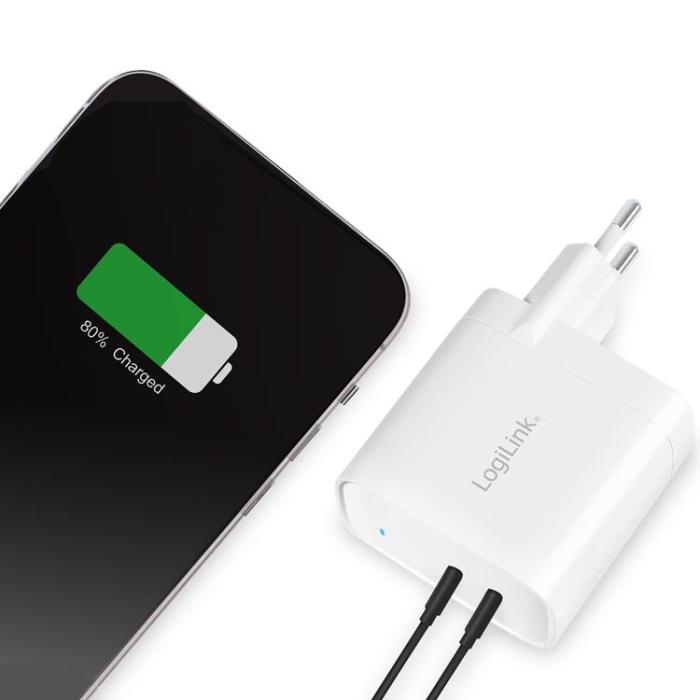 LogiLink - LOGILINK PD USB-Väggladdare 2 x USB-C 65W GaN