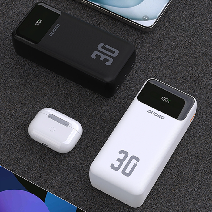 Dudao - Dudao Powerbank 30000mAh 22.5W PD med Kabel - Vit