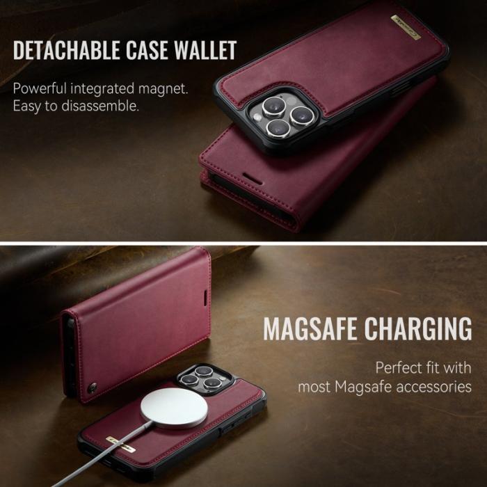 Caseme - CASEME C49 Mobilskal till iPhone 16 Pro MagSafe RFID Läder Röd