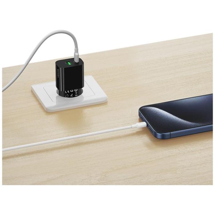 USAMS - USAMS Snabbladdare 33W 1xUSB-C 1xUSB-A CC317 - Svart