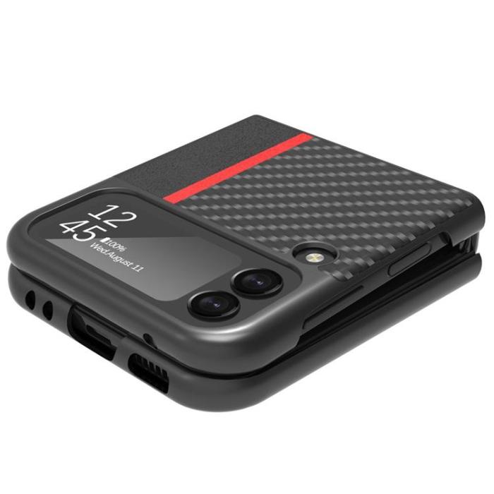 LC.imeeke - LC.IMEEKE Galaxy Z Flip 4 Skal Carbon Fiber Läder - Svart