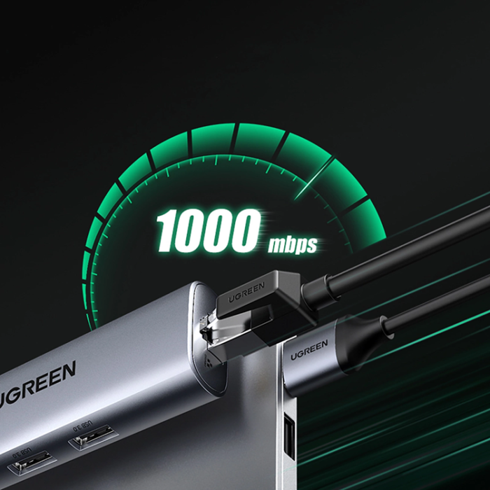 Ugreen - Ugreen 5in1 HUB USB-A Till 1xMicro-USB 1xRJ45 3xUSB-A 3.0 - Grå