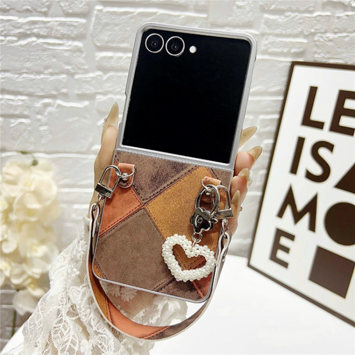 A-One Brand - Galaxy Z Flip 7 Mobilskal Retro Rhombus Med Love Pendant