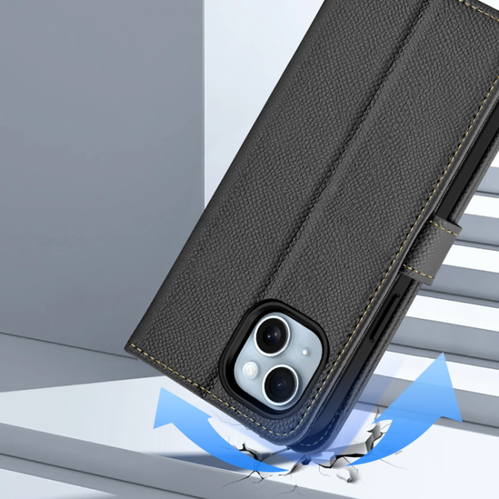 Dux Ducis - Dux Ducis iPhone 15 Plånboksfodral Lawa Läder - Svart