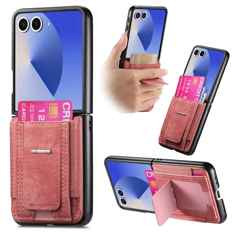 Galaxy Z Flip 7 Mobilskal Kickstand Retro Korthållare - Rosa | 2353 | AlltMobil