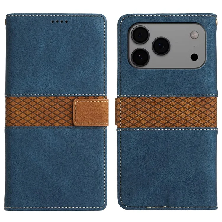 iPhone 17 Pro Max Konstläder Plånboksfodral Grid Splicing - Blå | 2353 | AlltMobil