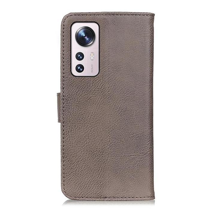 KHAZNEH - KHAZNEH Textured PU Läder Plånboksfodral Xiaomi 12 Pro - Grå