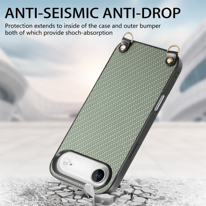 A-One Brand - iPhone Air Mobilskal Med Axelrem Snodd Carbon Fiber - Grön