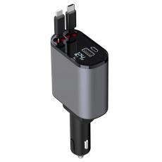 OEM - 4-i-1 Digital Display Dubbelport Snabbladdare Billaddare med iP + Type-C Kabel