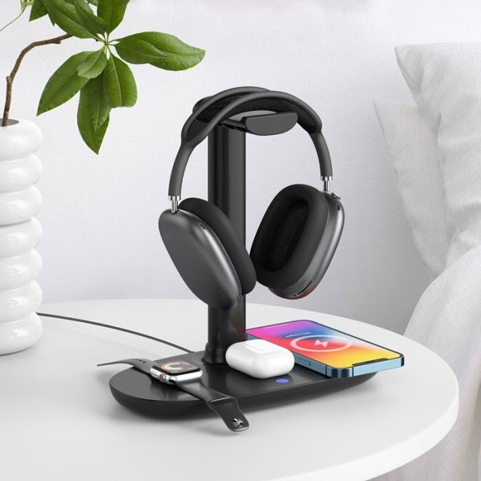 OEM - 4-i-1 15W Trådlös Laddare Qi för Apple Watch, AirPods, Mobiltelefon