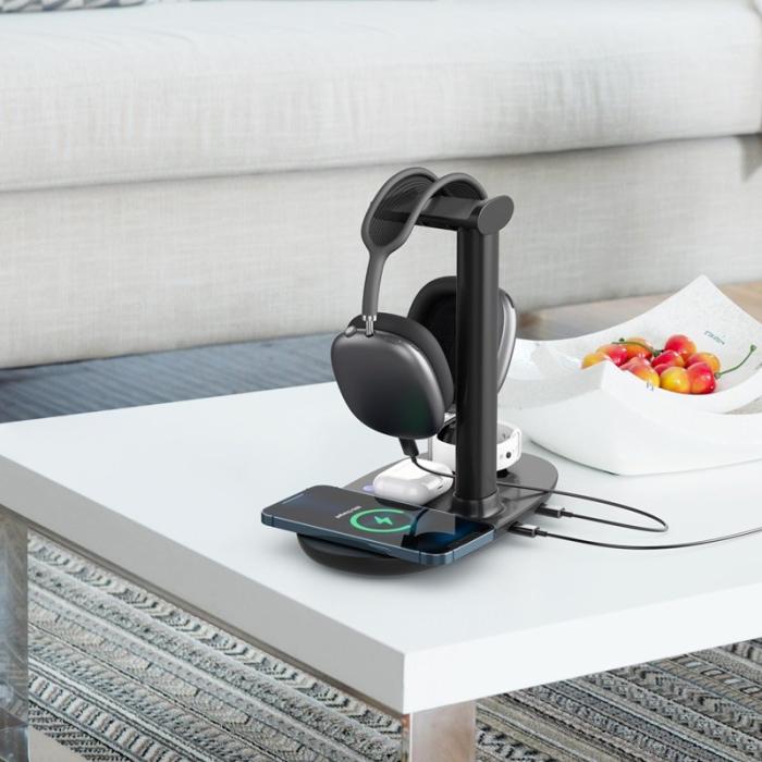 OEM - 4-i-1 15W Trådlös Laddare Qi för Apple Watch, AirPods, Mobiltelefon