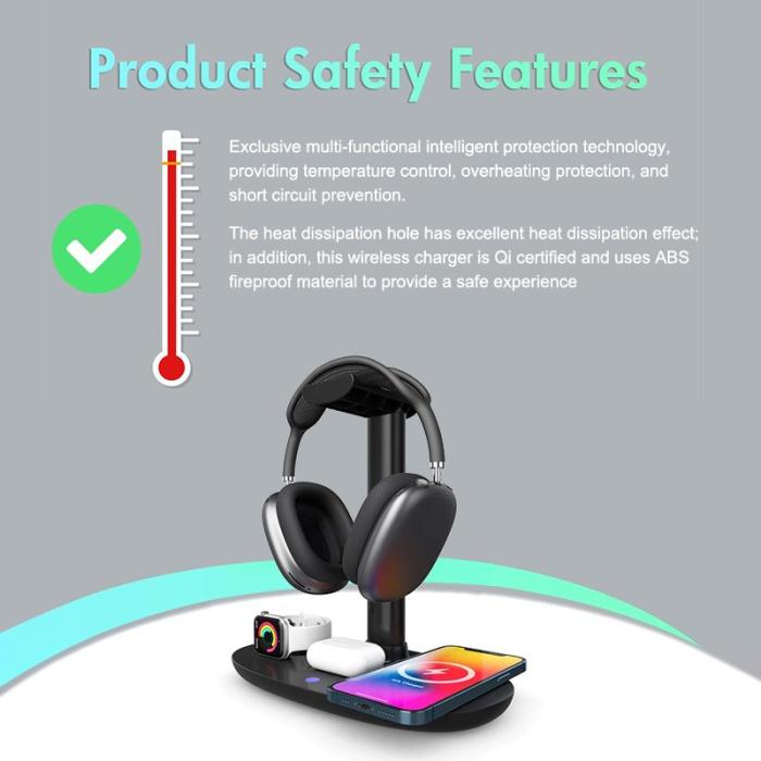 OEM - 4-i-1 15W Trådlös Laddare Qi för Apple Watch, AirPods, Mobiltelefon