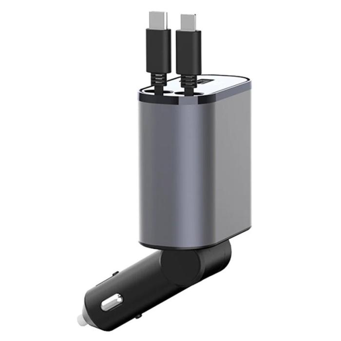 OEM - 4-i-1 Digital Display Dubbelport Snabbladdare Billaddare med iP + Type-C Kabel