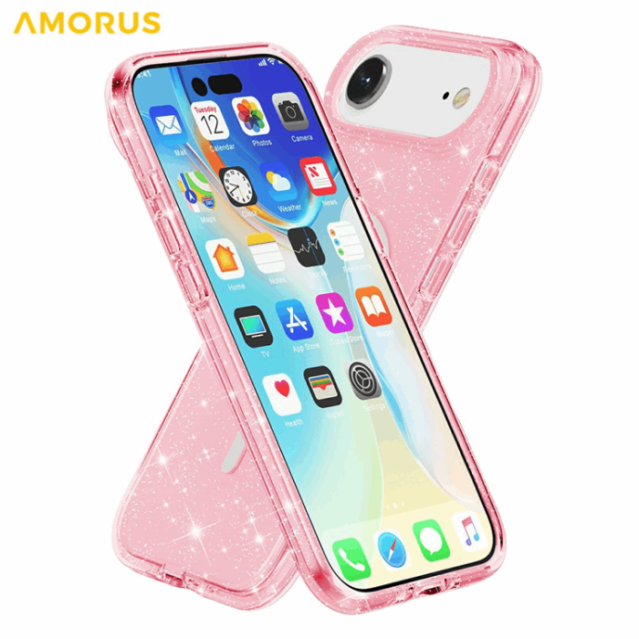 AMORUS - AMORUS Mobilskal till iPhone Air Magsafe Glitter Powder PC + TPU - Rosa