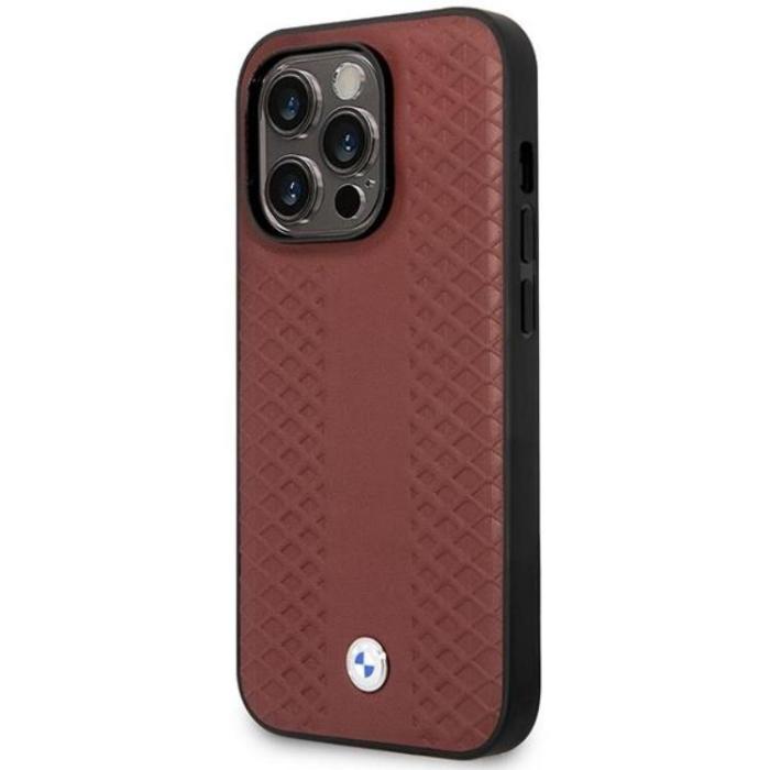 BMW - BMW iPhone 14 Pro Magsafe Läder Mobilskal Diamond - Burgundy