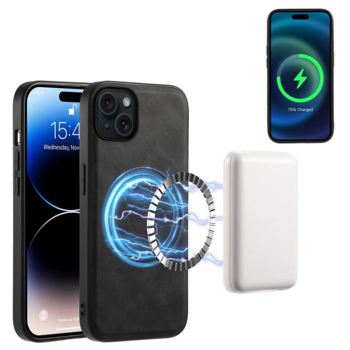 DENIOR - DENIOR A11 iPhone 15 Magnetiskt Fodral Konstläder PC+TPU Svart
