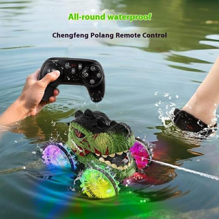 OEM - 2.4G RC Amfibisk Dinosauriebil Stunt med Vattenspray för Barn (Ålder 3+)