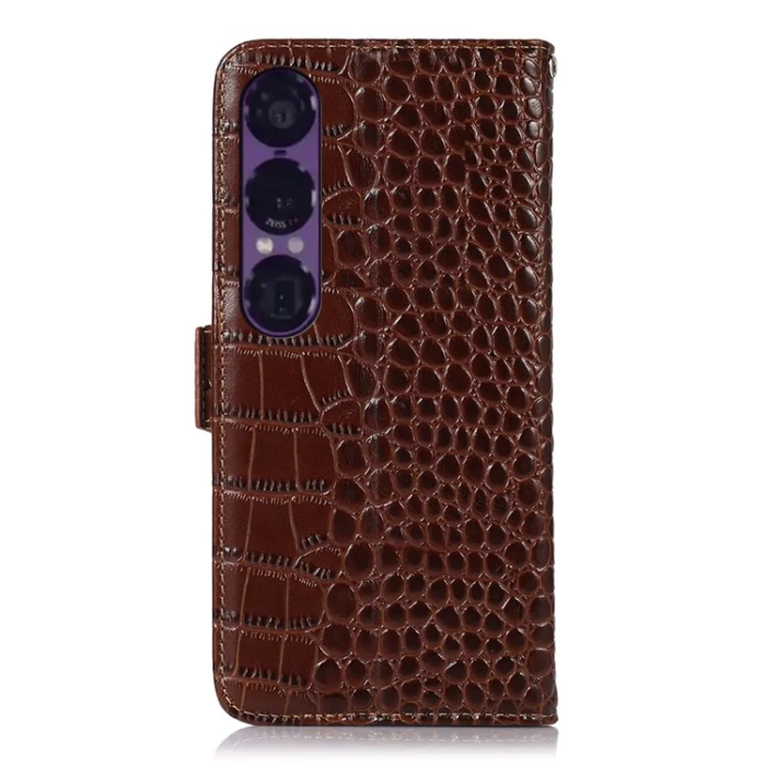 A-One Brand - Sony Xperia 1 VII Plånboksfodral Crocodile Texture - Brun