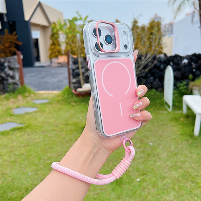 A-One Brand - iPhone 17 Pro Mobilskal MagSafe med Handrem Lens Kickstand - Rosa