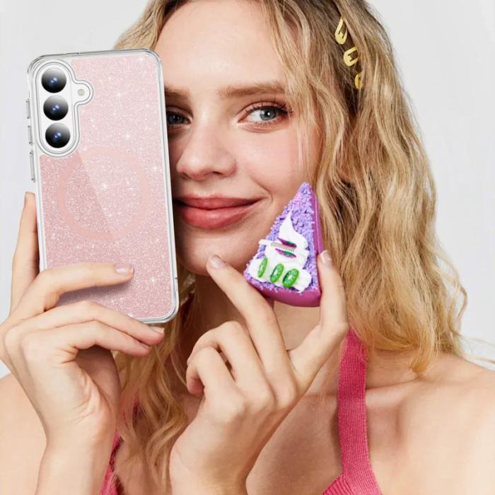 OEM - Mobilskal för Samsung Galaxy S26 Glitter Magnetiskt PC + TPU - Rosa