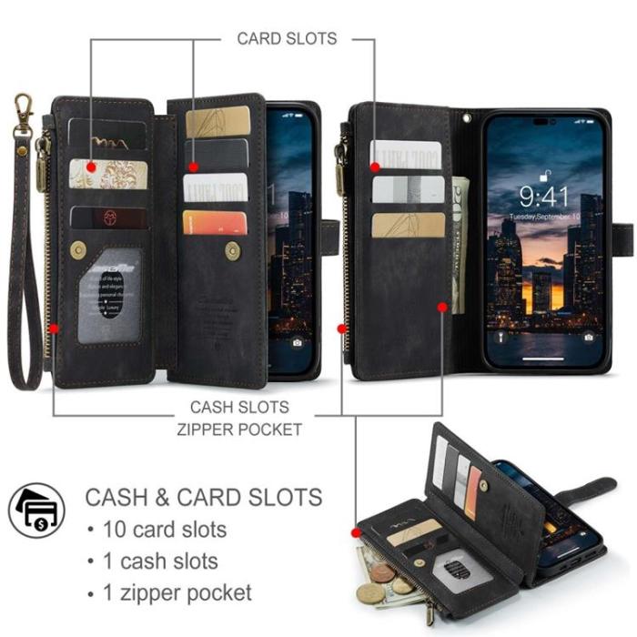 Caseme - CASEME iPhone 14 Pro Max Plånboksfodral C30 Zipper - Svart
