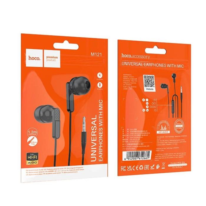 Hoco - HOCO Trådbundna Hörlurar Jack 3.5 mm med Mikrofon M121 Svart