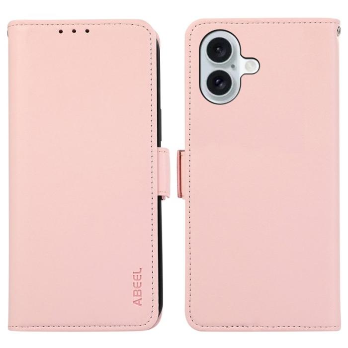 ABEEL - ABEEL Mobilskal till iPhone 16 Plus KonstLäder RFID-Skydd- Rosa