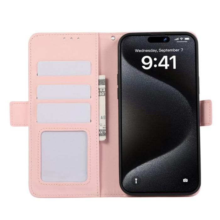 ABEEL - ABEEL Mobilskal till iPhone 16 Plus KonstLäder RFID-Skydd- Rosa