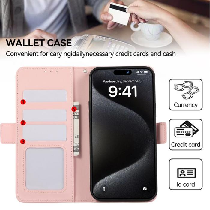 ABEEL - ABEEL Mobilskal till iPhone 16 Plus KonstLäder RFID-Skydd- Rosa