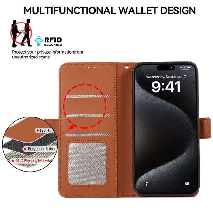 ABEEL - ABEEL Mobilskal till iPhone 16 Plus KonstLäder RFID-Skydd - Brun