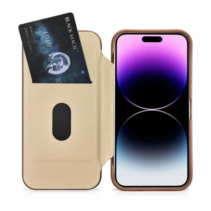 ICARER - iCarer iPhone 14 Pro Plånboksfodral Magsafe CE Läder - Brun