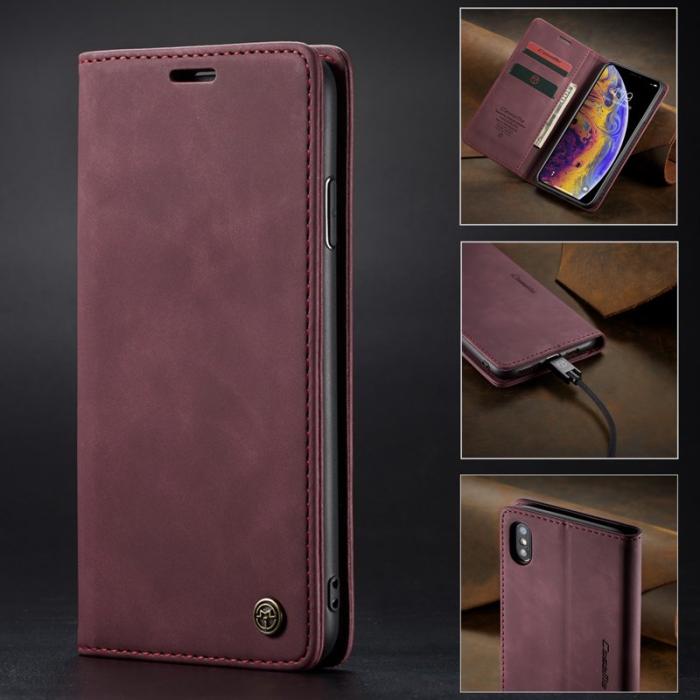 Caseme - CASEME 013 Series Mobilskal till iPhone XS/X Retro Läder Vinröd