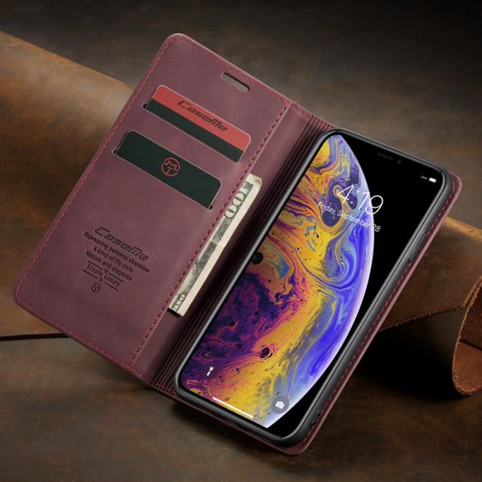 Caseme - CASEME 013 Series Mobilskal till iPhone XS/X Retro Läder Vinröd