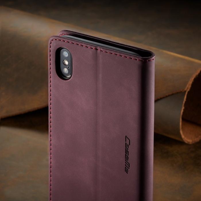 Caseme - CASEME 013 Series Mobilskal till iPhone XS/X Retro Läder Vinröd