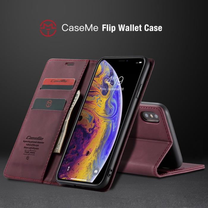 Caseme - CASEME 013 Series Mobilskal till iPhone XS/X Retro Läder Vinröd