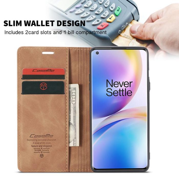 Caseme - CASEME Series Plånboksfodral Konstläder för OnePlus 8 Pro - Brun