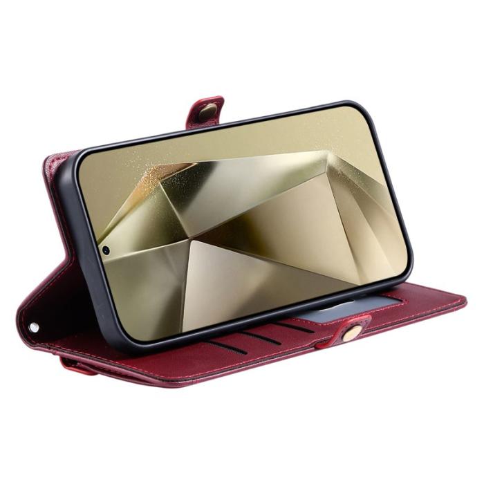 OEM - Samsung Galaxy S26 Plånboksfodral Konstläder Med Handrem - Vinröd