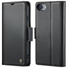 Caseme - CASEME Litchi Texture Pl&aring;nboksfodral Konstl&auml;der iPhone 6/7/8/SE Svart