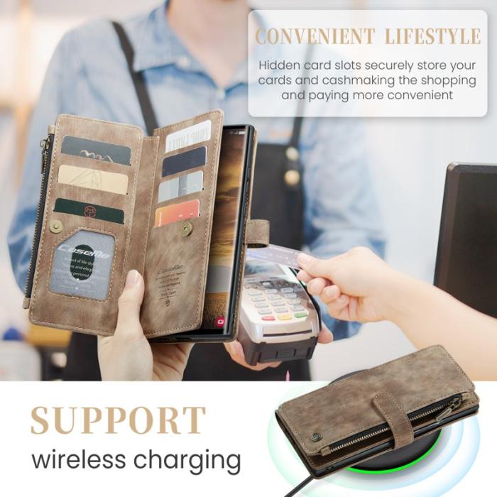 Caseme - CASEME Konstläder Plånboksfodral för Samsung Galaxy S25 Ultra - Brun
