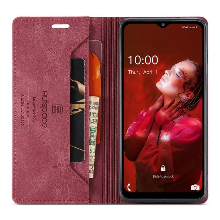 AUTSPACE - AUTSPACE A01 Plånboksfodral för Samsung Galaxy A32 5G - Konstläder - Röd